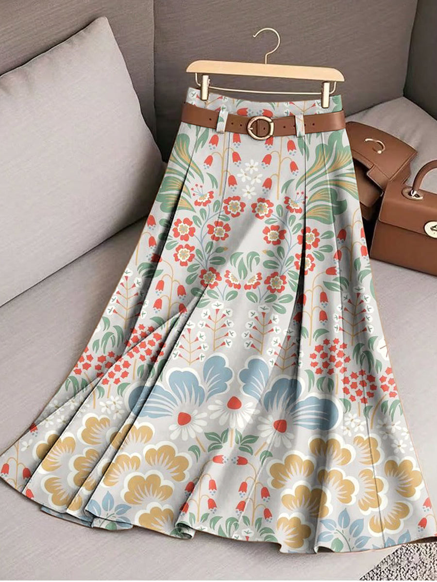 Women's Beautiful Colorful Ethnic Floral Art Print Cotton Skirt