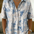 Women's Retro Ink-splatter Art Print Cotton-linen Short-sleeve Shirt