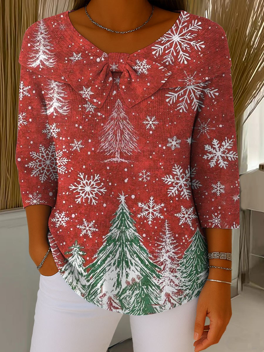 Vintage Christmas Tree Art Print Buttoned Cardigan Sweater
