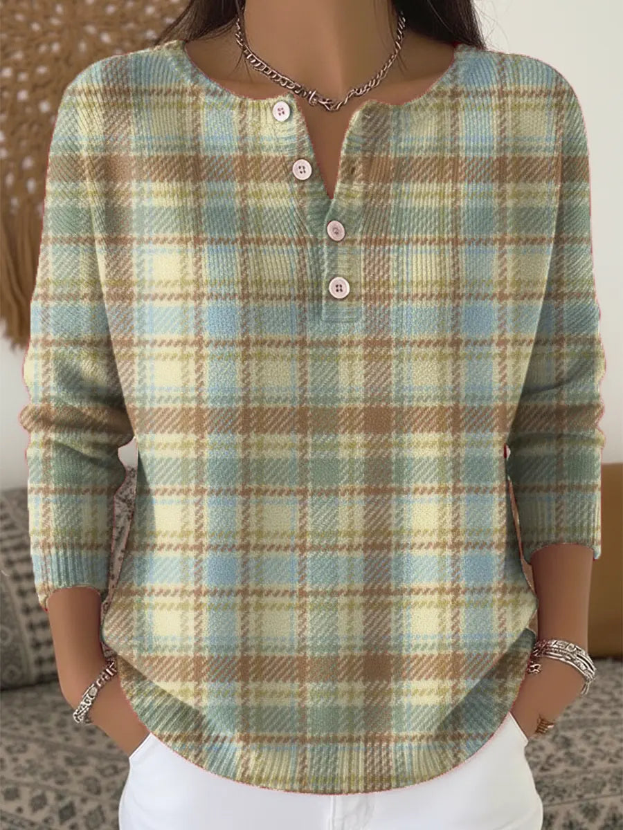 Women's Plaid Pattern Art Print Casual Cardigan Sweater