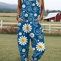 Women's Vintage Floral  Art Print Casual 100% Cotton Wide Leg Jumpsuit