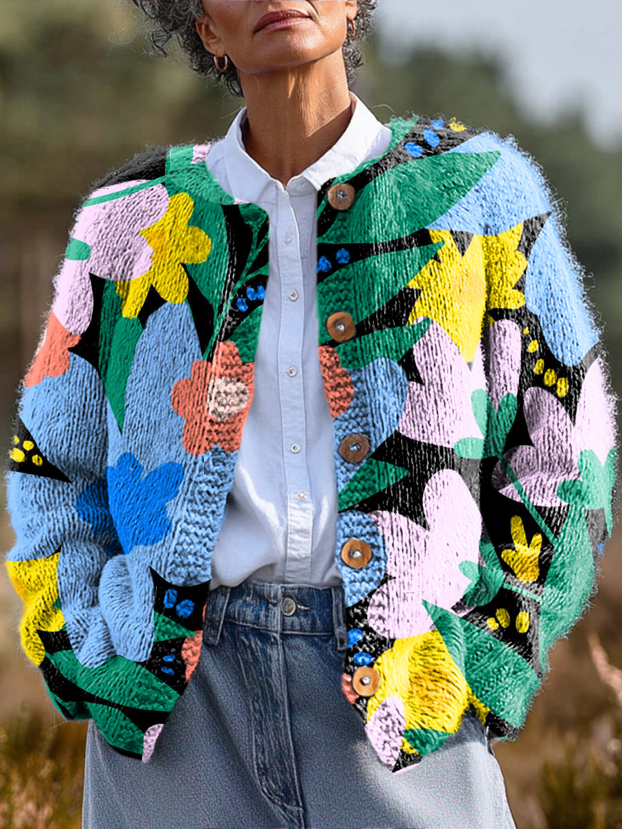beautiful-colorful-flowers-and-leaves-painting-art-print-buttoned-cardigan-sweater