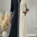 Denim Patchwork Contrast Lapel Button Midi Dress