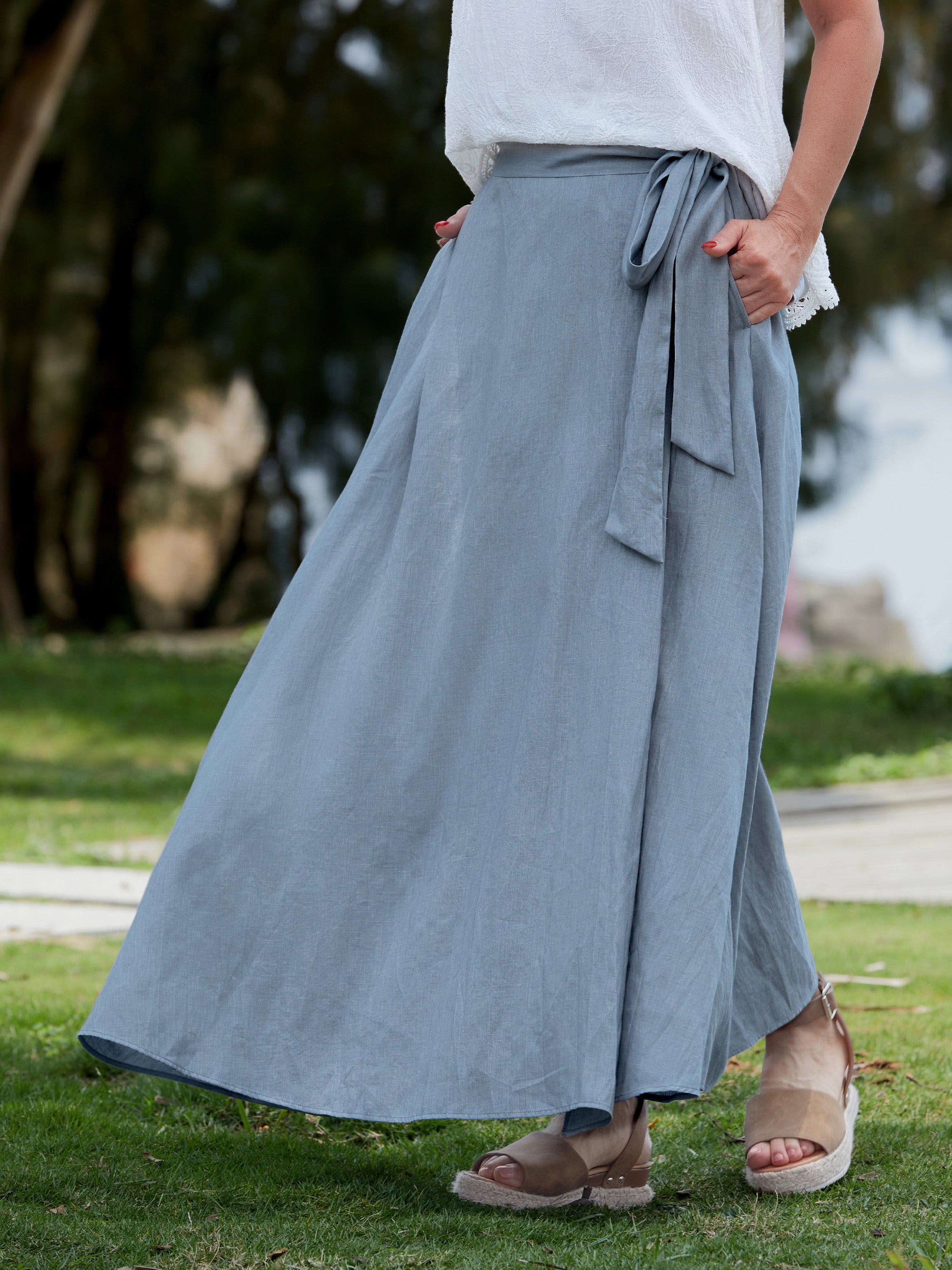 Women's 100% Linen Wrap Maxi Skirt