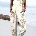 Women's Artistic Creative Strawberry Print Casual 100% Cotton Wide Leg Jumpsuit