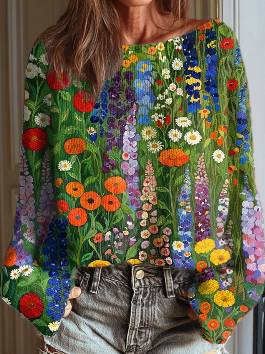 womens-vintage-flower-art-print-casual-pullover-sweater-zmoy