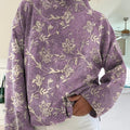 Pull à col roulé en maille à motif floral vintage pour femme 