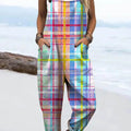 Women's Geometric Pattern Art Print Casual 100% Cotton Wide Leg Jumpsuit