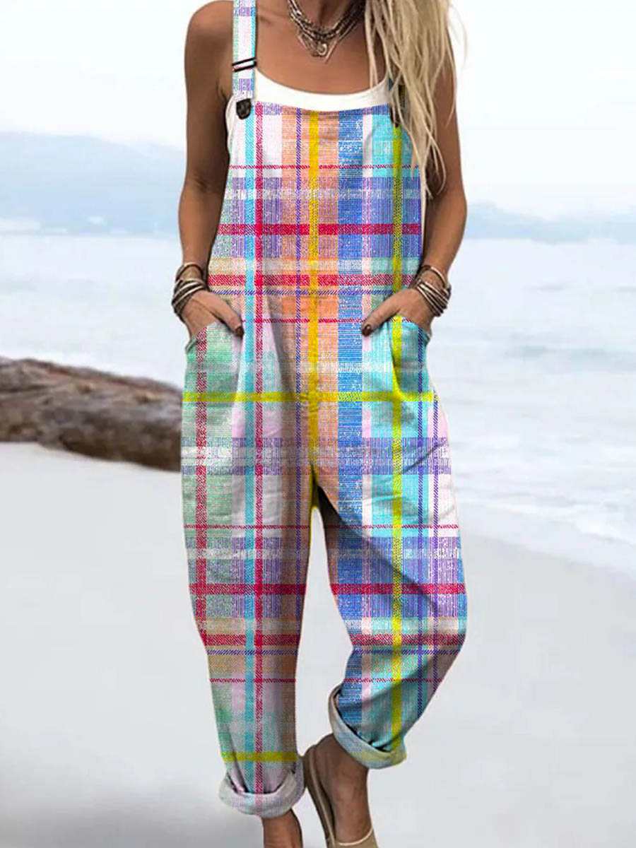 Women's Geometric Pattern Art Print Casual 100% Cotton Wide Leg Jumpsuit