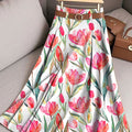 Women's Vintage Flower Art Print Cotton Skirt