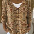 Vintage Flower  Art Print Buttoned V-neck Cardigan Sweater