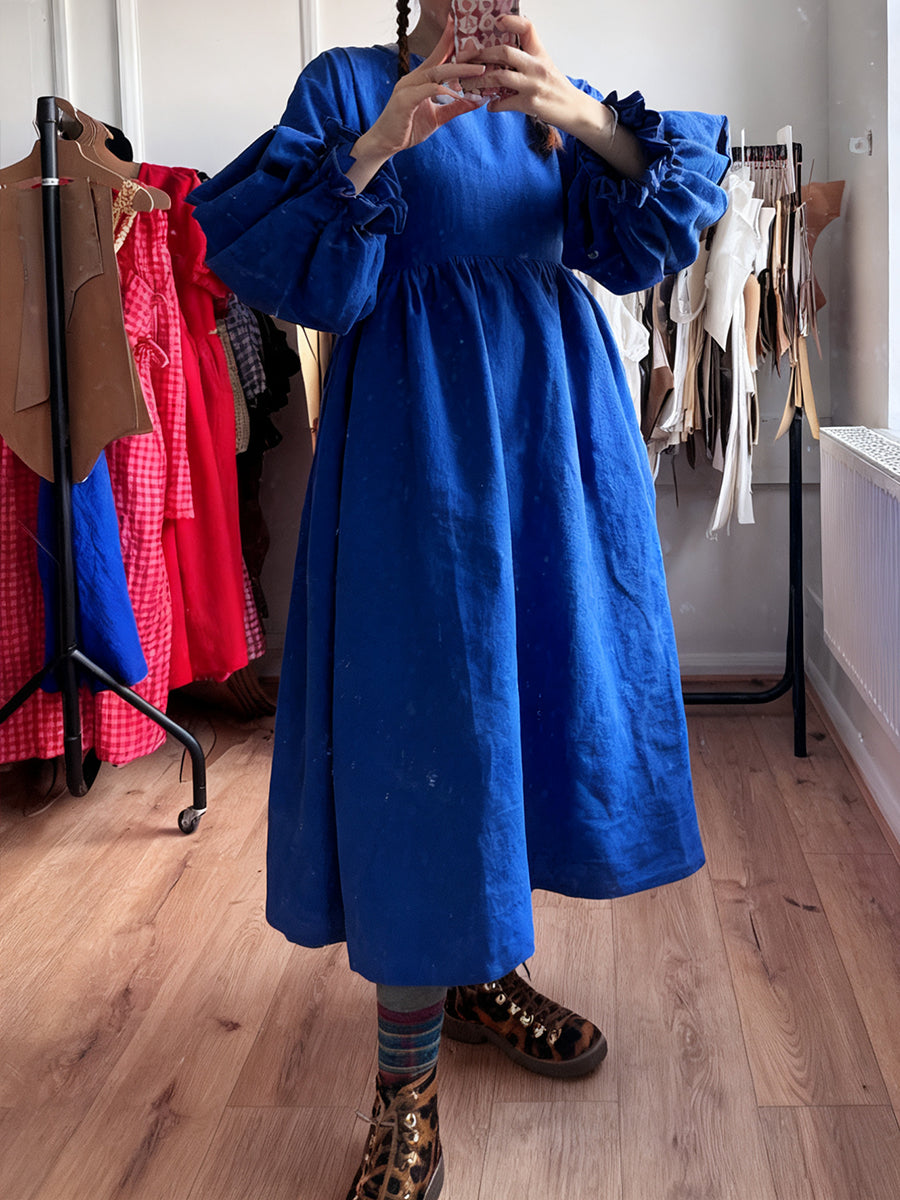 Women's Cotton And Linen Solid Color Loose Casual Lantern Sleeve Dress