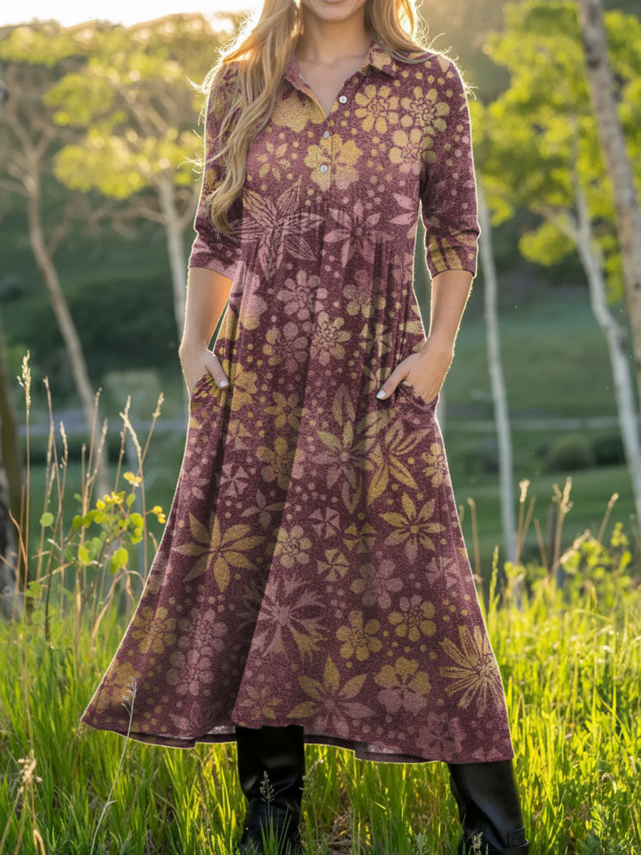 Women's Retro Flowers Pattern Colors Art Casual Print Dress