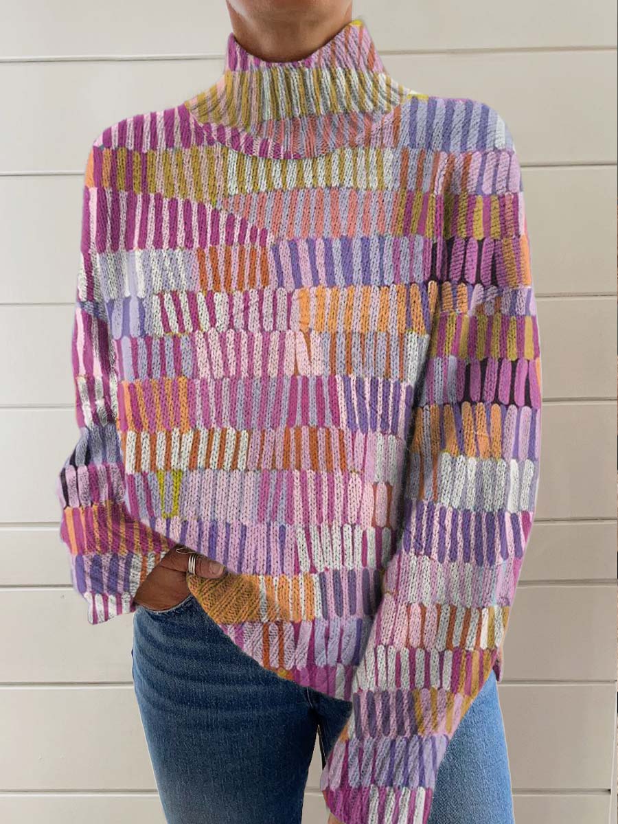 womens-colourful-artistic-abstract-lines-print-knit-turtleneck-pullover-sweater