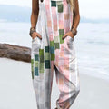Women's Color Block Art Print Casual 100% Cotton Wide Leg Jumpsuit