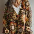 vintage-flower-art-print-buttoned-v-neck-cardigan-sweater
