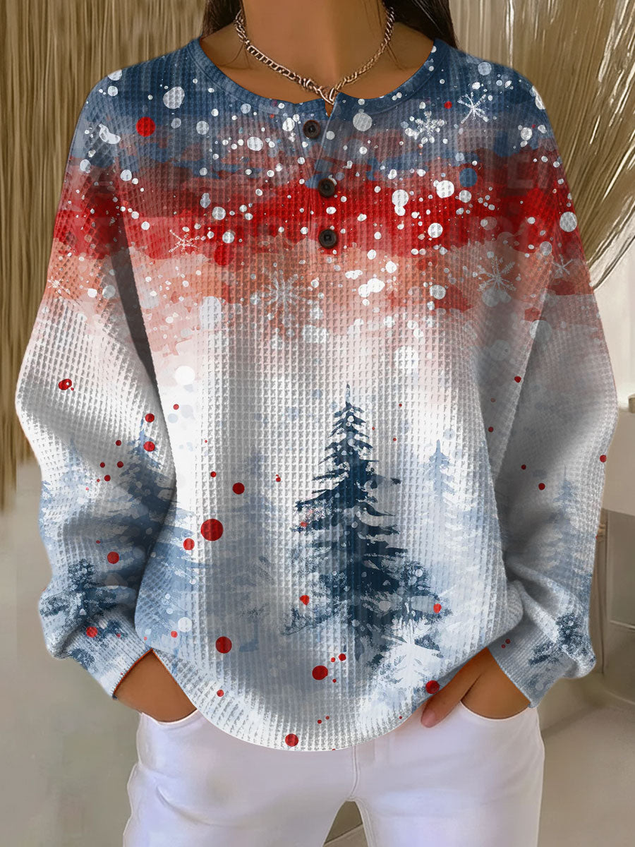 Women's Christmas Tree Pattern Art Print Casual Cotton Shirt