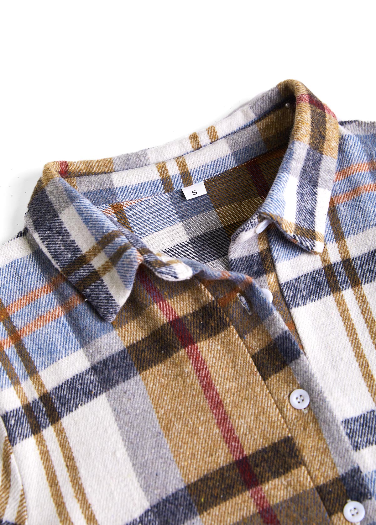 Multi Color Button Plaid A Line Long Sleeve Dress