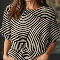 Women's Geometric Line Pattern Art Print Casual Crew Neck Short Sleeve Knitted Sweater