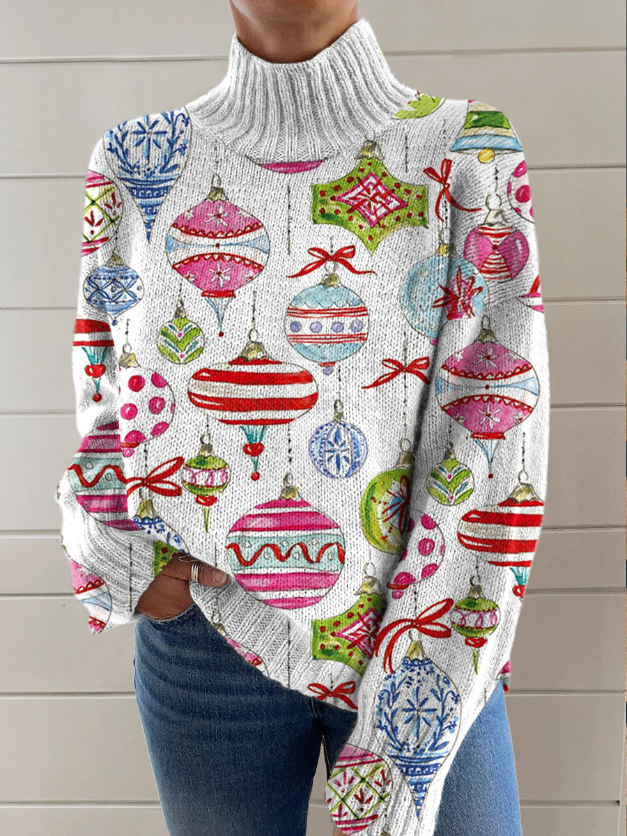 vintage-christmas-ornaments-art-print-knit-turtleneck-pullover-sweater