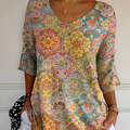 Pull décontracté en maille à imprimé floral ethnique vintage pour femme 