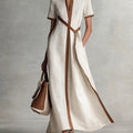 Women's V-neck Short-sleeve Casual Loose Cotton-linen Dress