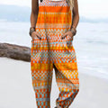 Women's Abstract Geometric Pattern Art Print Casual 100% Cotton Wide Leg Jumpsuit