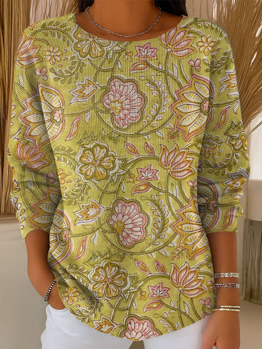 womens-vintage-flower-art-print-casual-pullover-sweater-9ztk