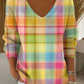 Women's Normal Arrangement Of Colored Grids Pattern Casual Pullover Sweater