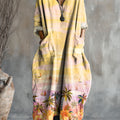 Women's Island Style Art Pattern Print Pocket V-neck Cotton Dress