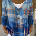 Vintage Geometry Art Print Buttoned V-neck Cardigan Sweater
