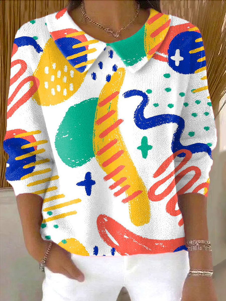 womens-abstract-colorful-graffiti-painting-art-print-casual-peter-pan-collar-3-4-sleeve-sweater