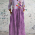 Women's  Pastoral Flowers Art Print Linen Pocket Tunic Dress