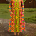Robe-chemise en coton à revers, imprimé floral vintage à quatre branches et étoile à quatre branches, pour femme 
