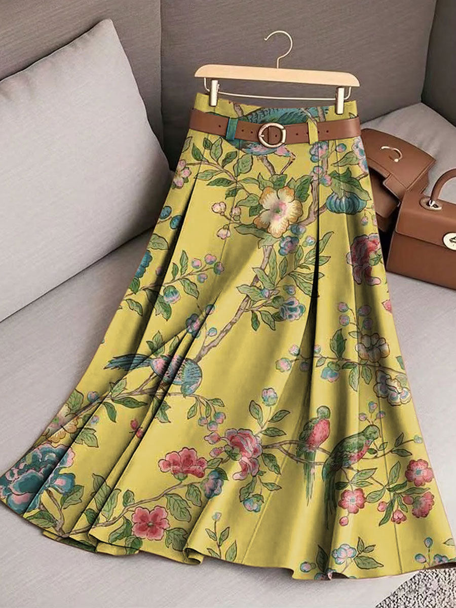Women's Retro Flowers Pattern Casual Print Cotton Skirt