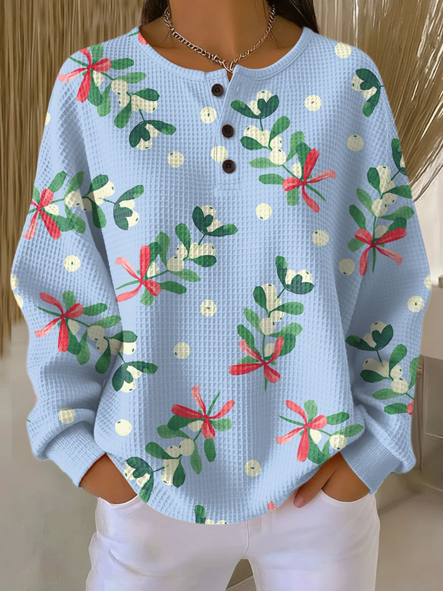 Women's Christmas Pattern Art Print Casual Cotton Shirt