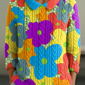 womens-cute-colorful-large-flower-painting-art-print-casual-peter-pan-collar-3-4-sleeve-sweater