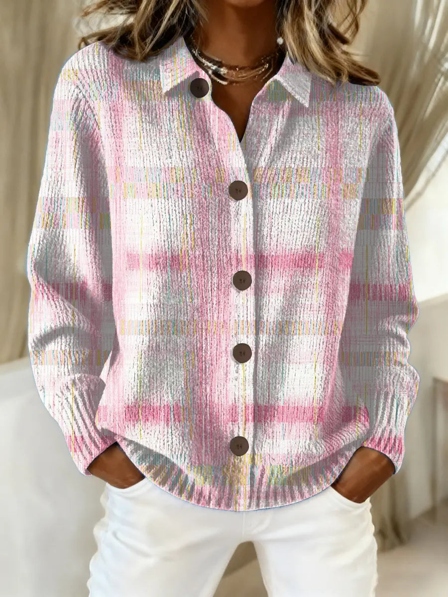 Women's Vintage Plaid Art Print Casual Sweater