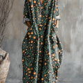 Robe en coton à imprimé floral vintage pour femme, avec poche et col en V. 