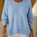 Women's Solid Color Crew Neck Long Sleeve Knit Top