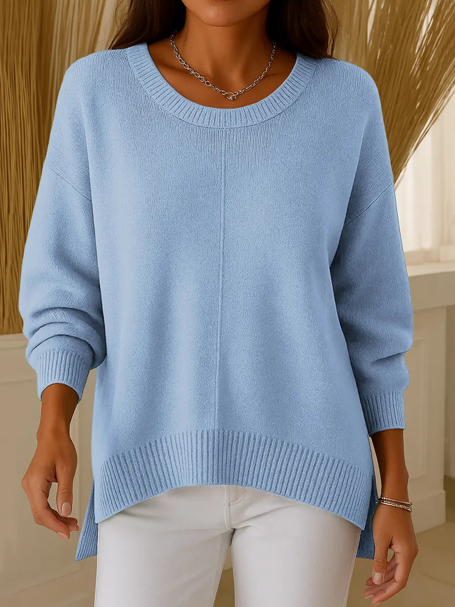 Women's Solid Color Crew Neck Long Sleeve Knit Top