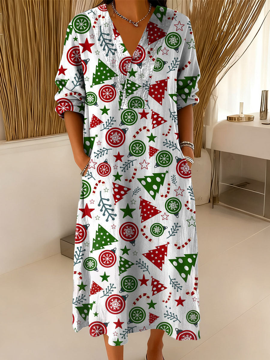 Women's Vintage Christmas Art Print Dress