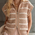 Women's Short-sleeve Casual Loose-fit Knit Top With Cardigan Collar