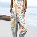 Women's Lovely Floral Pattern Art Print Casual 100% Cotton Wide Leg Jumpsuit