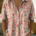 Retro Botanical Print Cotton-linen Short-sleeve Shirt