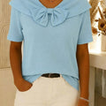 Women's V-neck Short-sleeve Casual Loose Waffle-knit Cotton Top