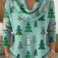 Women's Christmas Tree Pattern Art Print Cowl Neck Sweater