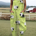 Women's  Funny Sheep Art Print Casual 100% Cotton Wide Leg Jumpsuit