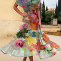 Women's Vintage Flower Art Print Flowy Casual Dress