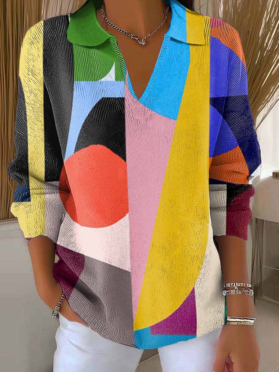 Women's Abstract Geometric Pattern Art Printed Casual Sweater